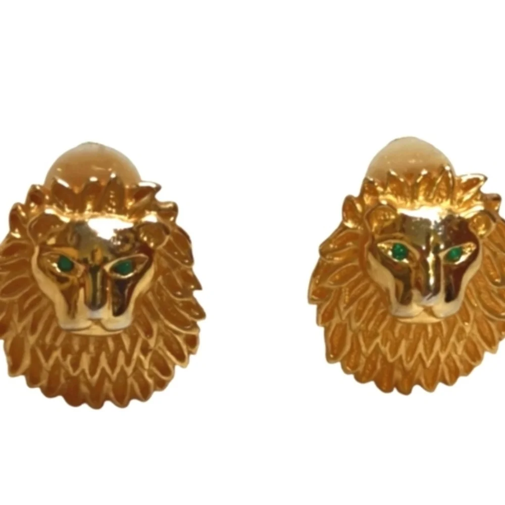 RARE Unsigned Kenneth Jay Lane 1970s Vintage Gold Lion Clip-On Earrings | KJL - Picture 10 of 10
